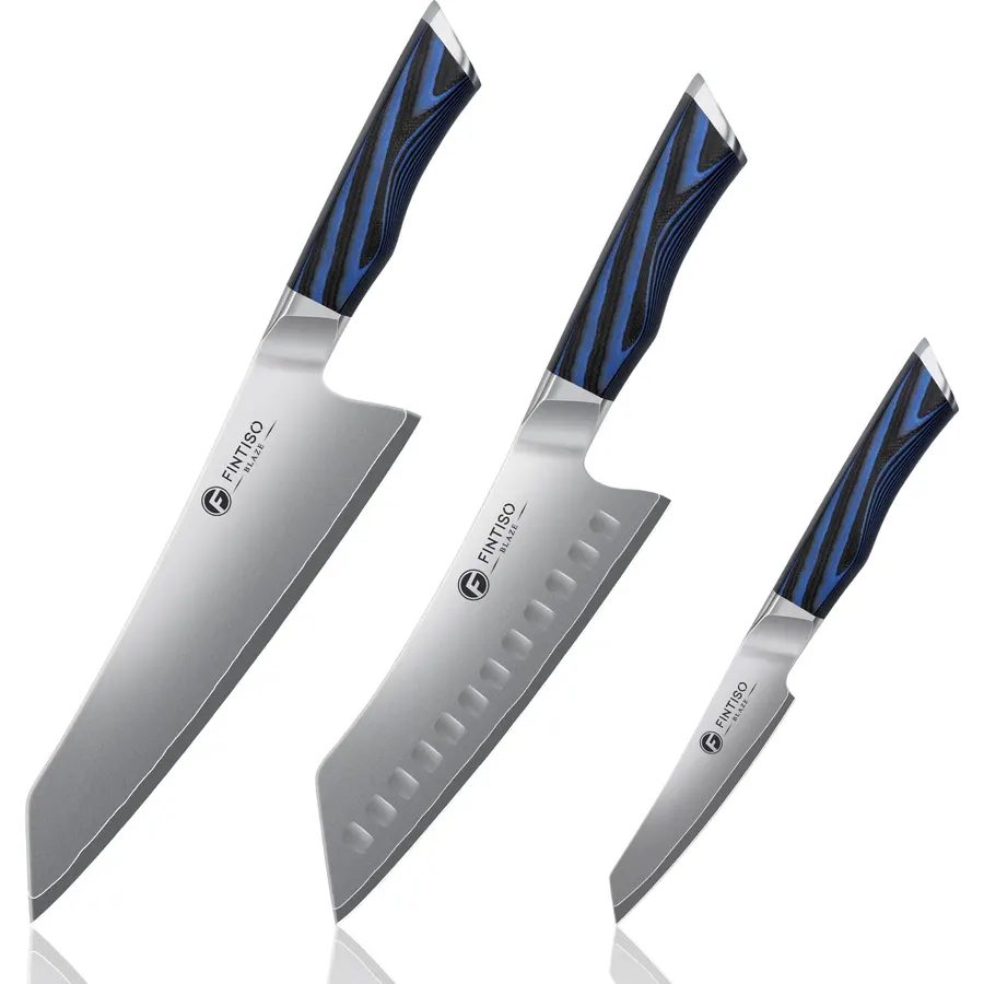 FINTISO 3PCS Kitchen Knife Set, Professional Chef Knives Set with G10 Handle, Premium 5-Layer 10Cr15CoMoV Japanese Steel Knives Set, Ultra Sharpe Knife for Meat and Vegetable