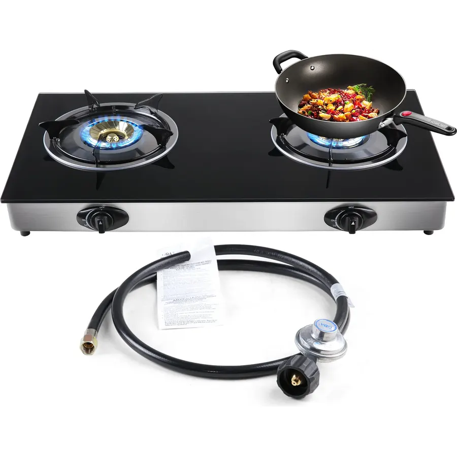 forimo Propane Gas Cooktop 2 Burners Gas Stove portable Tempered Glass Double Burners Stove Auto Ignition Camping Double Burner LPG for RV,Apartments,Outdoor