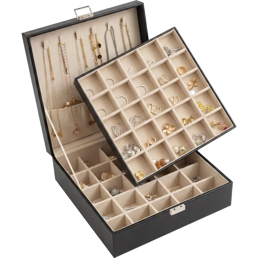 Frebeauty 50 Grid Earring Holder Organizer,2 Layer Jewelry Box for Women
