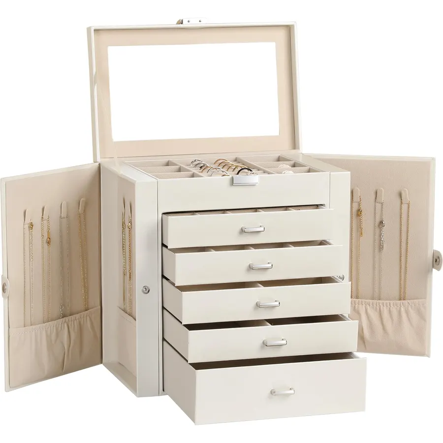 Frebeauty 6-Layer Jewelry Box for Women,Large Jewelry Organizer with Drawer