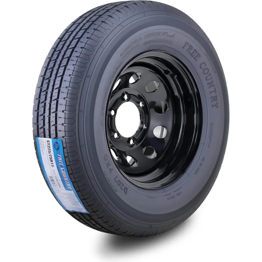 Free Country Trailer Tire Wheel ST225/75R15 10PR E 117N 6X5.5 Black Mod Rim