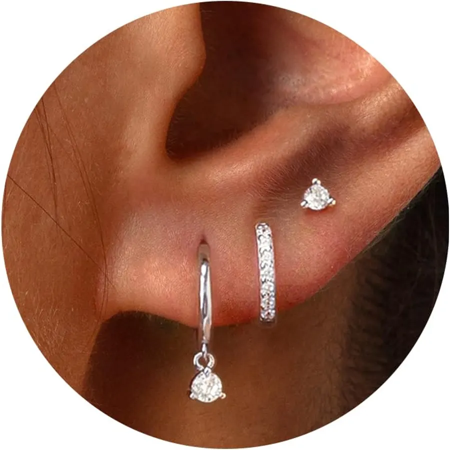 Freekiss 3 Pairs Hoop Earrings Set - Dainty Stud Dangle Cartilage for Women