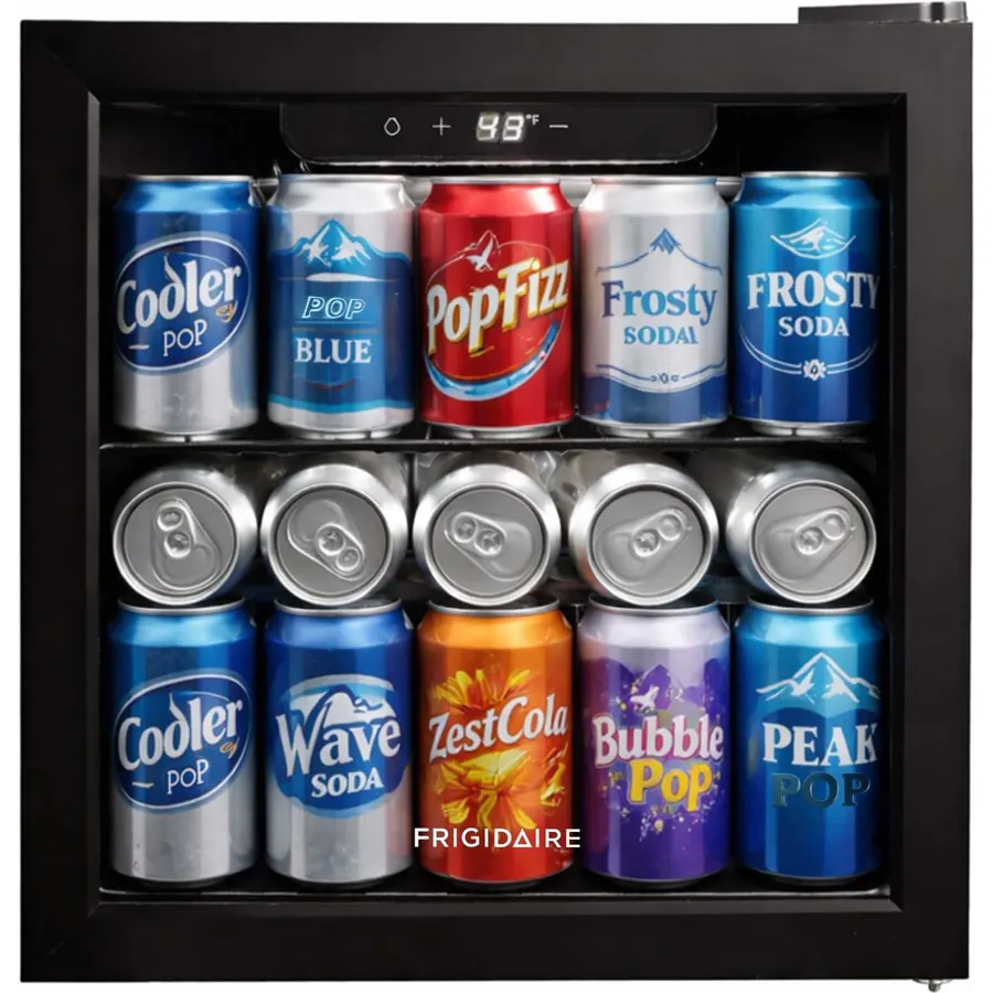 FRIGIDAIRE 12-Bottle Cooler, 1.2 Cu. Ft. Glass Door Beverage Refrigerator, Digital Display Mini Fridge with Touch Controls, Adjustable Shelves, LED Lighting & Quiet Compressor Cooling