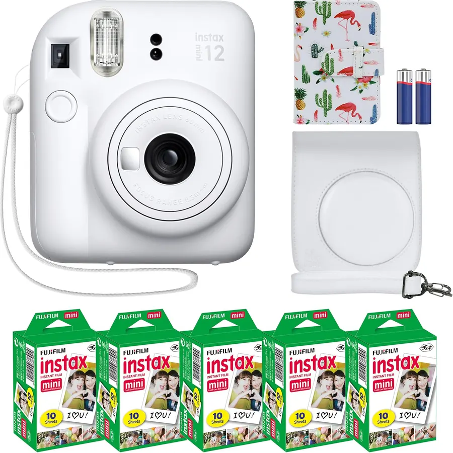 Fujifilm Instax Mini 12 Instant Camera Lilac Purple + Fuji Film Value Pack (40 Sheets) + Shutter Accessories Bundle, Incl. Compatible Carrying Case, Quicksand Beads Photo Album 64 Pockets