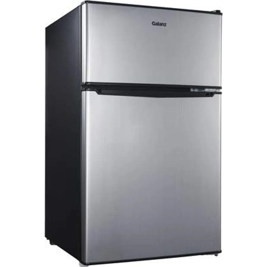 Galanz 3.1 cu ft Compact Refrigerator, Stainless Steel With Reusable Cloth