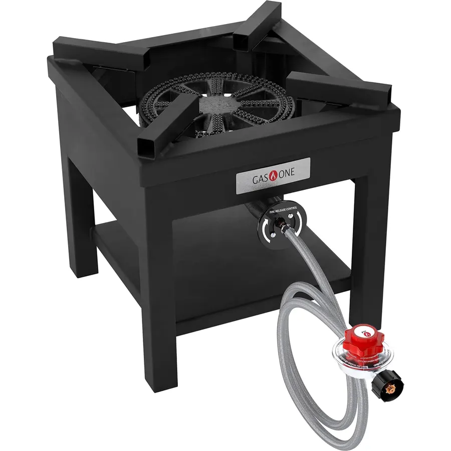 GasOne B-5350A Propane Burner Cooker, Heavy-Duty Outdoor Gas Stove with Steel-Braided Regulator Hose for Turkey Frying & Outdoor Cooking