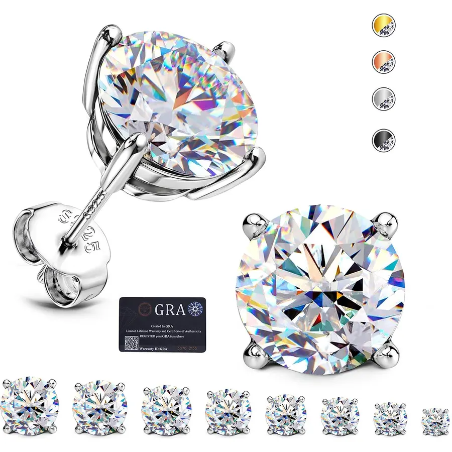 GEMQUEEN Moissanite Earrings Studs Solid 925 Sterling Silver Hypoallergenic