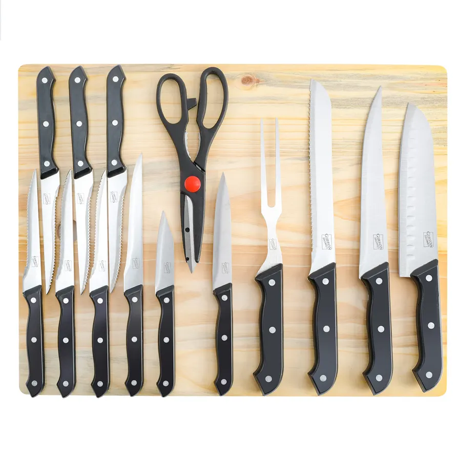 Gibson Home Wildcraft Kitchen in a Box 15 Piece Cutlery Set W/Cutting Board, Black