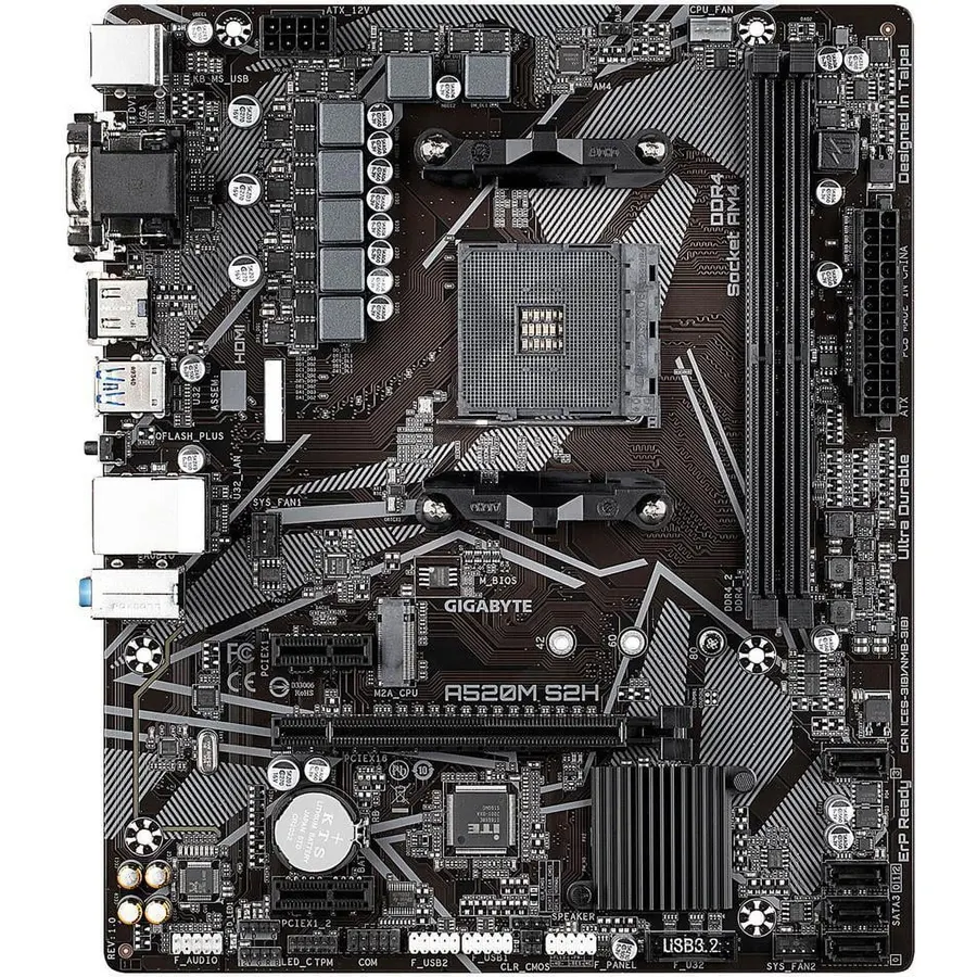 Gigabyte A520M S2H (AMD Ryzen AM4/MicroATX/4+3 Phases Digital PWM/Gigabyte Gaming GbE LAN/NVMe PCIe 3.0 x4 M.2/3 Display Interfaces/Q-Flash Plus/RGB Fusion 2.0/Motherboard)
