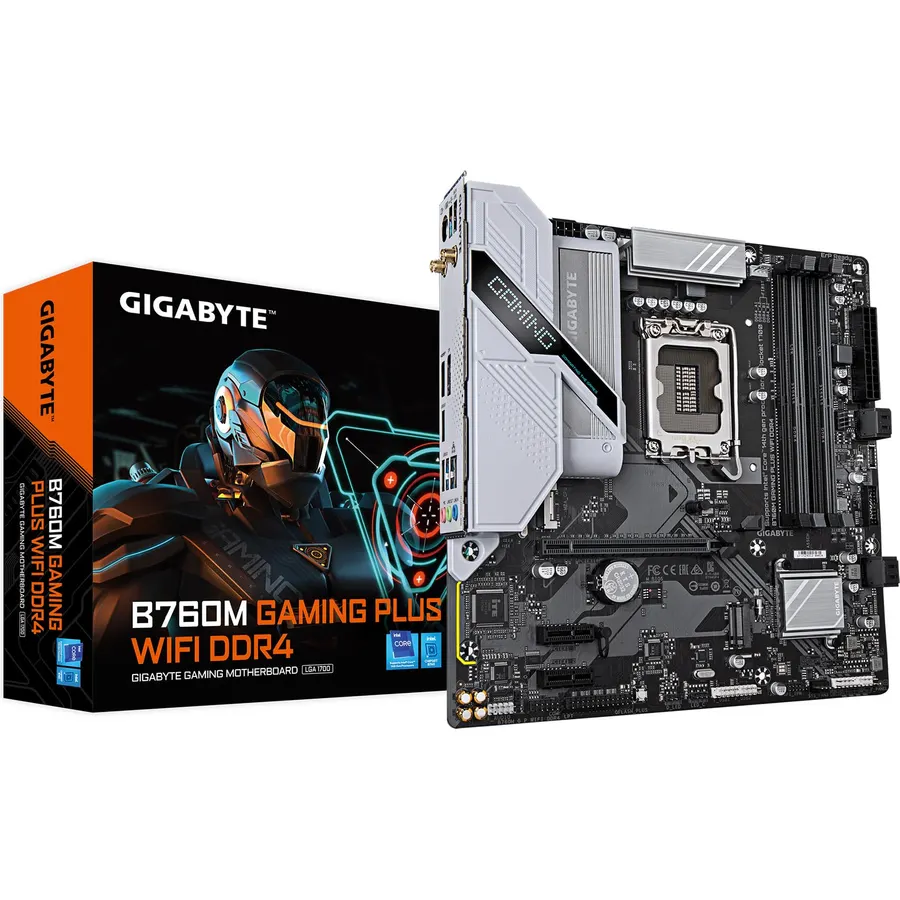GIGABYTE B760M Gaming Plus WiFi DDR4 LGA 1700 Intel B760 M-ATX Motherboard, 2* M.2, PCIe 4.0, Front USB 3.2 Gen 1 Type-C, 6 GbE LAN, Q-Flash Plus, EZ-Latch