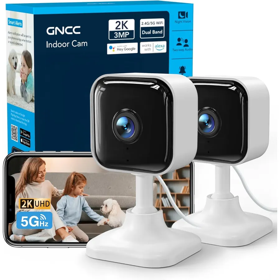 GNCC 2K Indoor Camera for Home Security with Phone App 5G/2.4G WiFi Pet Cam