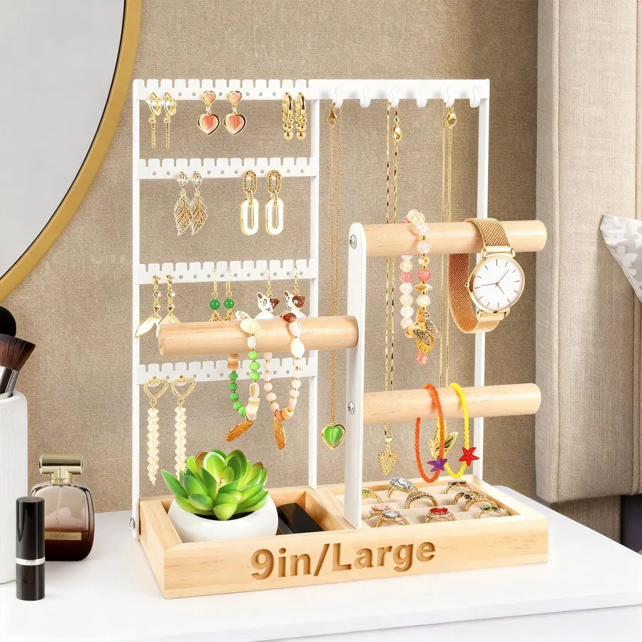 Godboat Jewelry Stand - 48 Holes Earring Holder, 4-Tier Necklace Organizer
