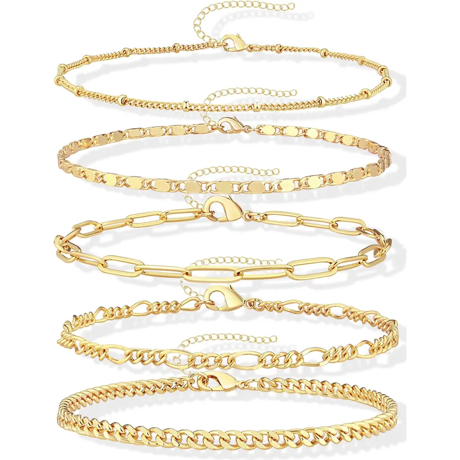 Gokeey Gold Bracelets Set for Women Non Tarnish, 14K Gold Plated Dainty Stackable Paperclip Cuban Link Chain