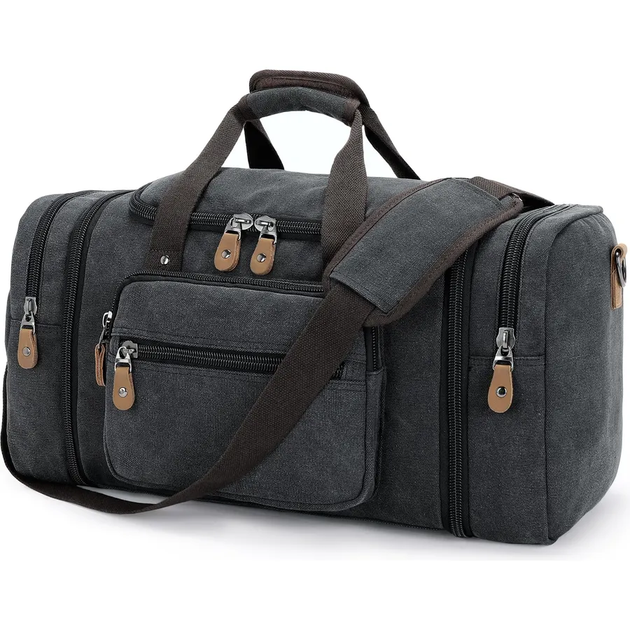 Gonex Canvas Duffle Bag, Expandable 50L Travel Overnight Weekender Bag