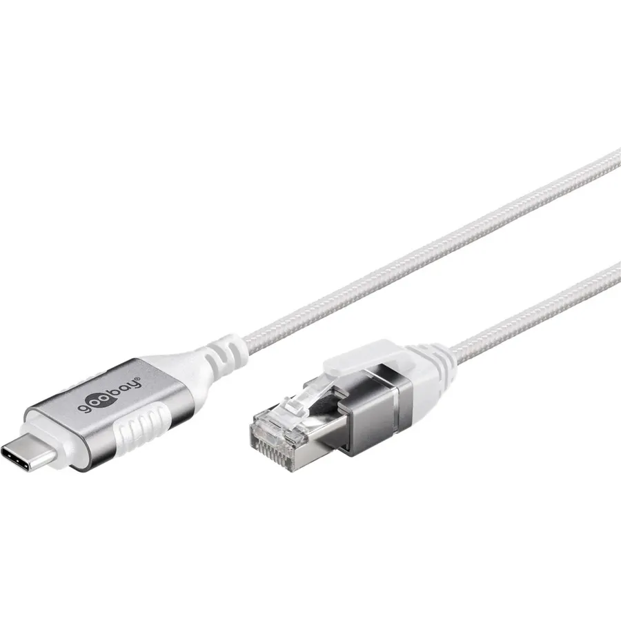 goobay Slim USB-C 3.1 to RJ45 Ethernet CAT 6 Cable Adapter/Stable Wired Internet Connection with Router/Network Switch/USB to RJ45 Adapter/1Gbps / 10m/Grey / 74407