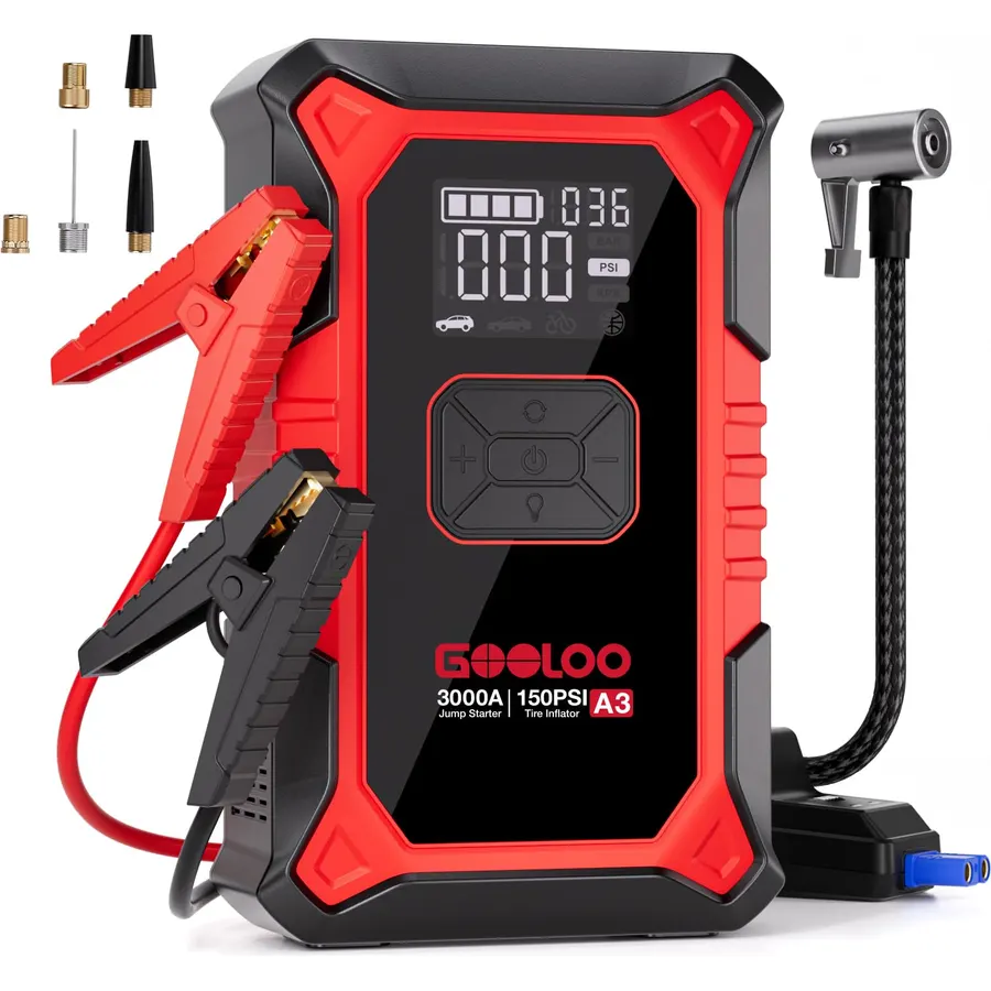 GOOLOO A3 12V 3000A Portable Jump Starter with Air Compressor