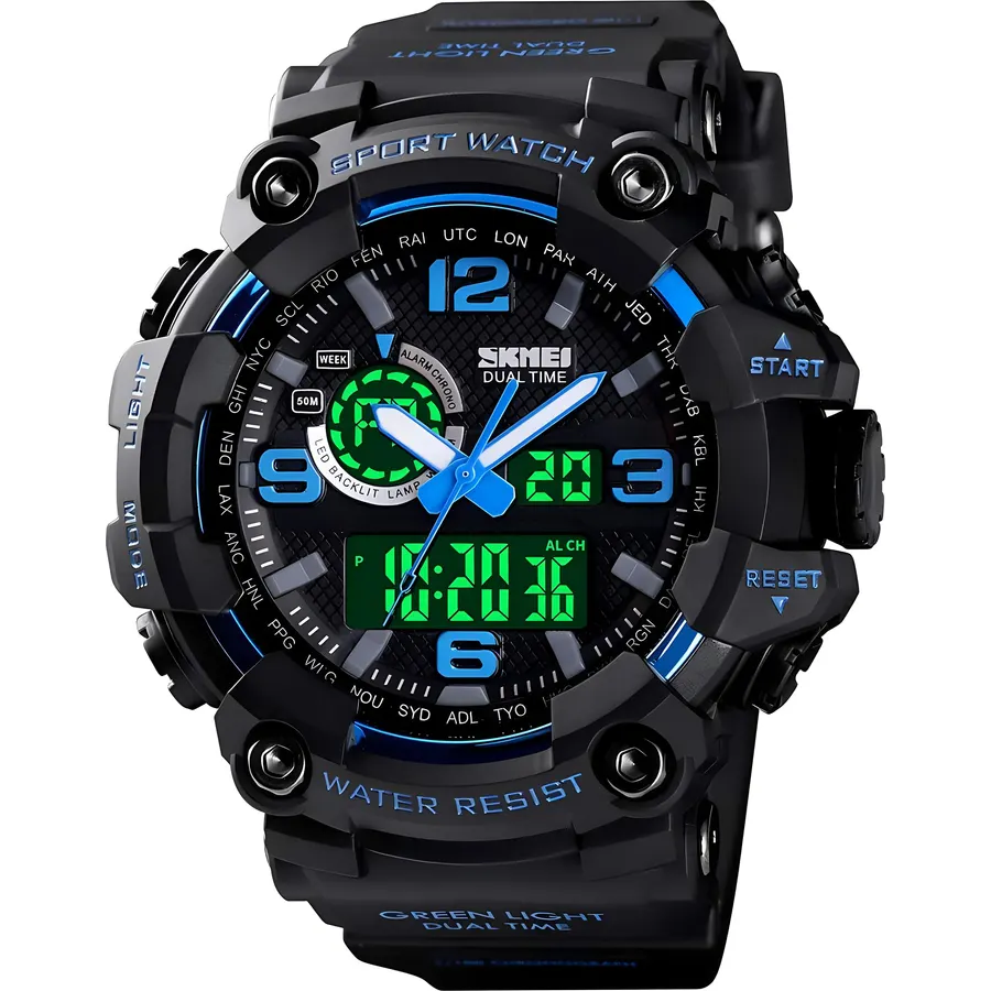 Gosasa Men's Large Face Outdoor Sports Watches Military S-Shock Watch Waterproof, Backlight, Alarm, Stopwatch Features - Rugged Wristwatch for Training, Hiking, and Adventure