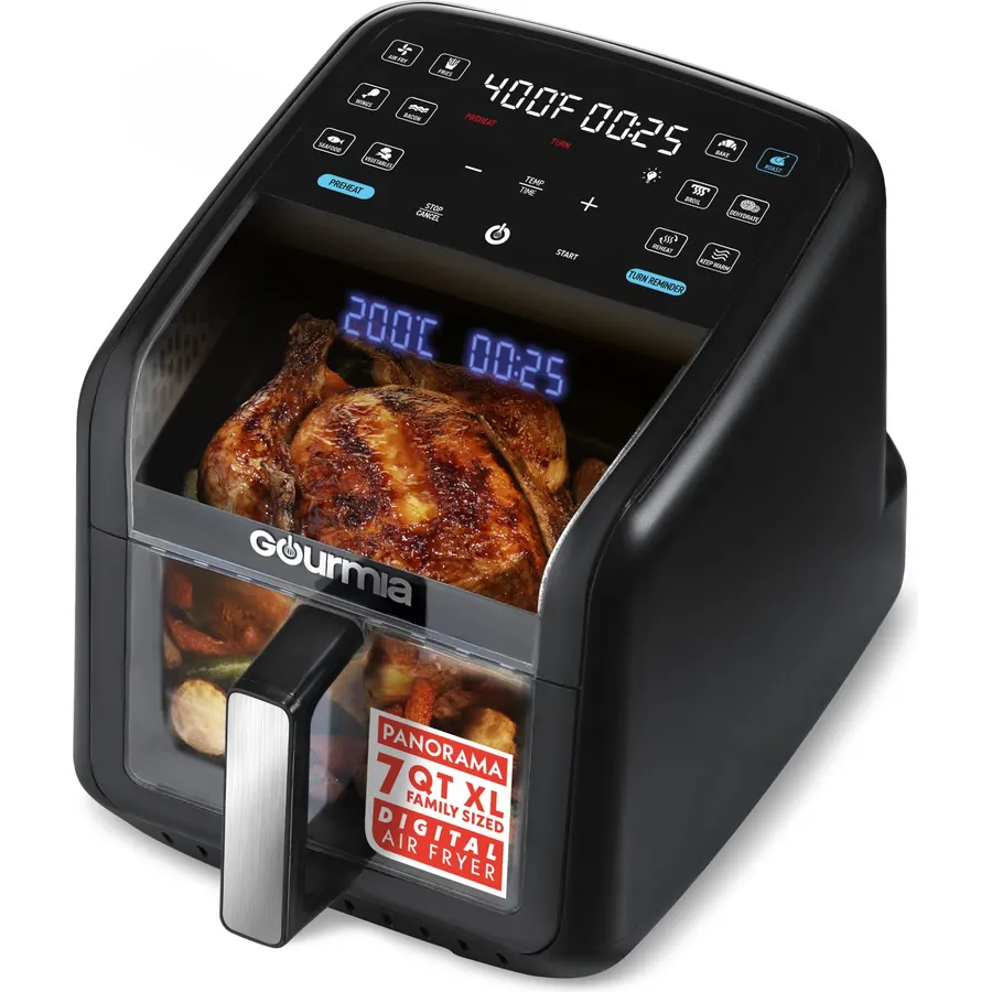 Gourmia Air Fryer - 7 Qt Basket Capacity with Panorama Window, Black