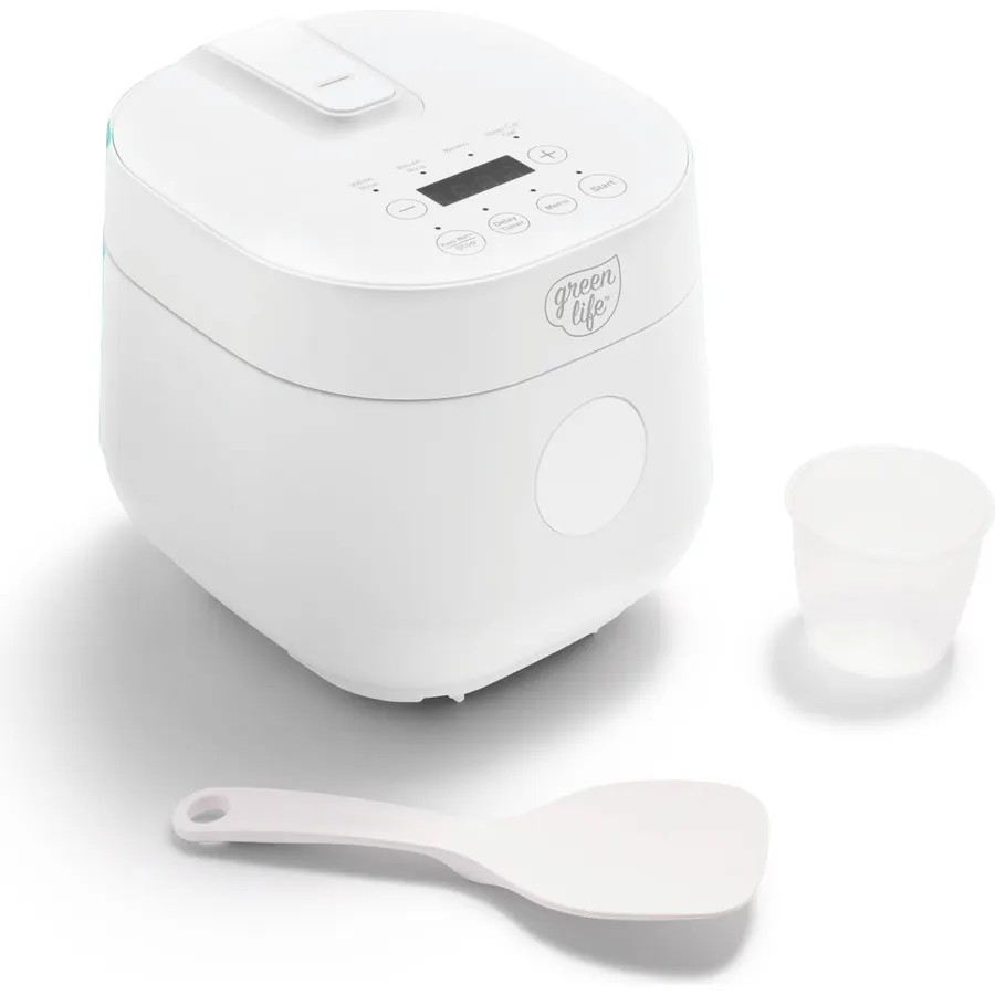 GreenLife Digital Rice Cooker, 2-Cups Uncooked/4-Cups Cooked, White