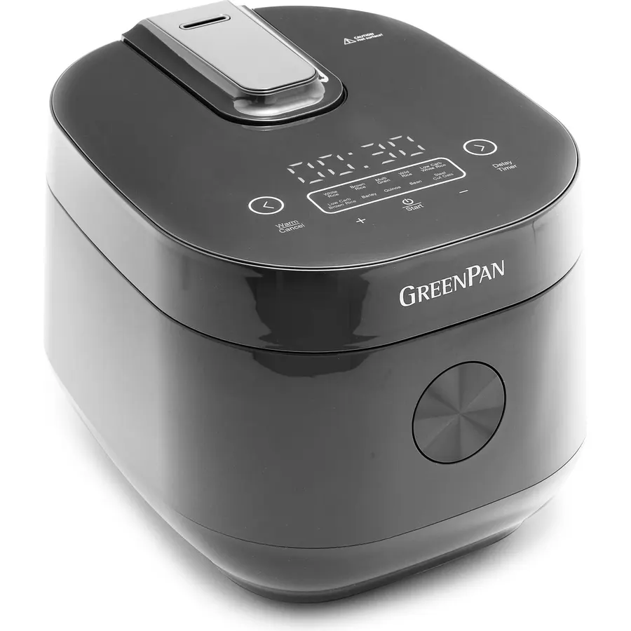 GreenPan Rice Cooker, 8 Cups Cooked (4 Uncooked), Low-Carb & Soup Mode,10 ONE-TOUCH Cooking Presets, PFAS-Free Ceramic Steamer Basket, Fuzzy Logic, Auto Keep Warm, Oats, 24HR Delay Timer, Graphite
