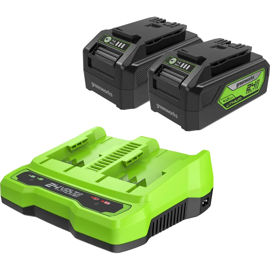 Greenworks 24V 4.0Ah USB Battery (2-Pack) Starter Kit + Dual Port Rapid Charger (Genuine Greenworks Parts)