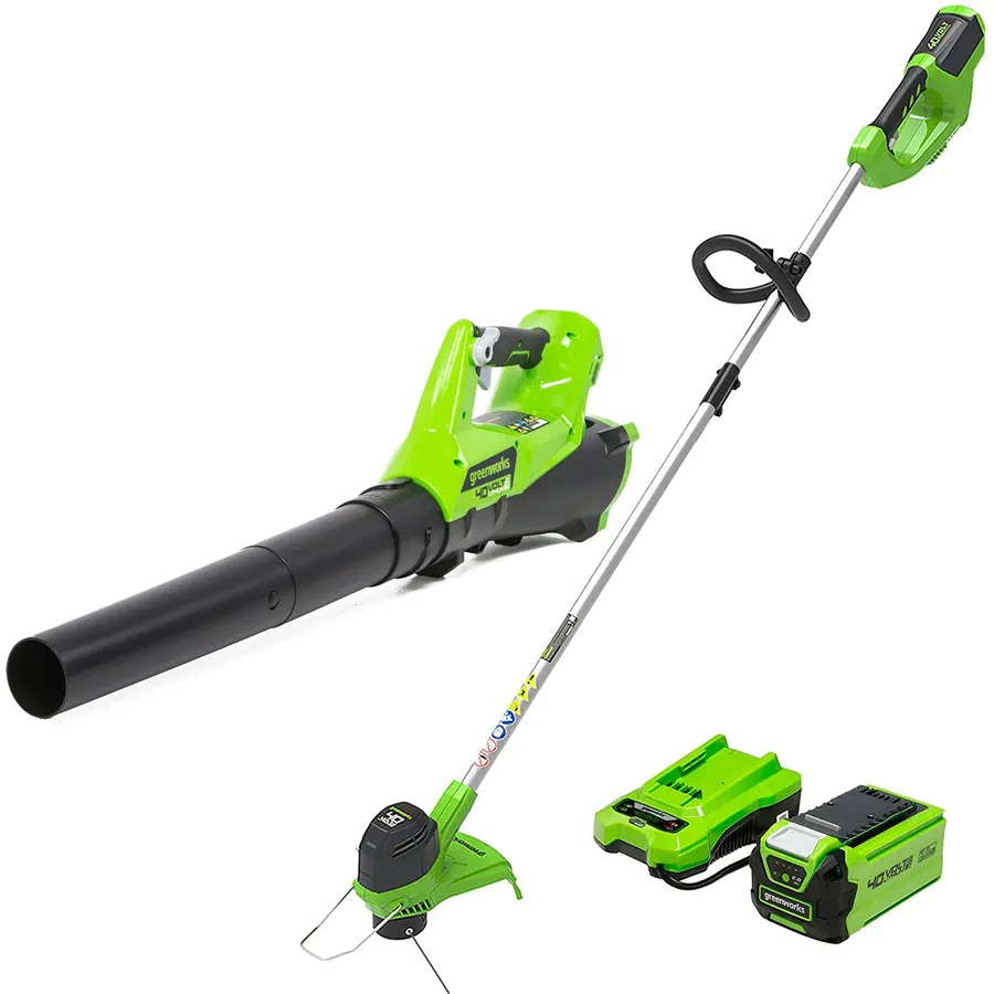 Greenworks 40V 13 in String Trimmer & 350 CFM Blower Combo, 2.0 Ah Battery