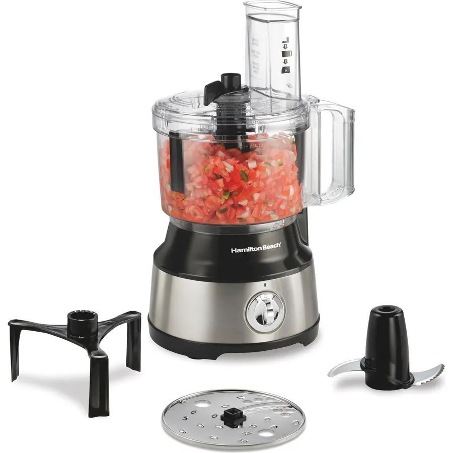 Hamilton Beach Food Processor & Vegetable Chopper for Slicing, Shredding, Mincing, and Puree, 10 Cups + Easy Clean Bowl Scraper, Stainless Steel (70730)