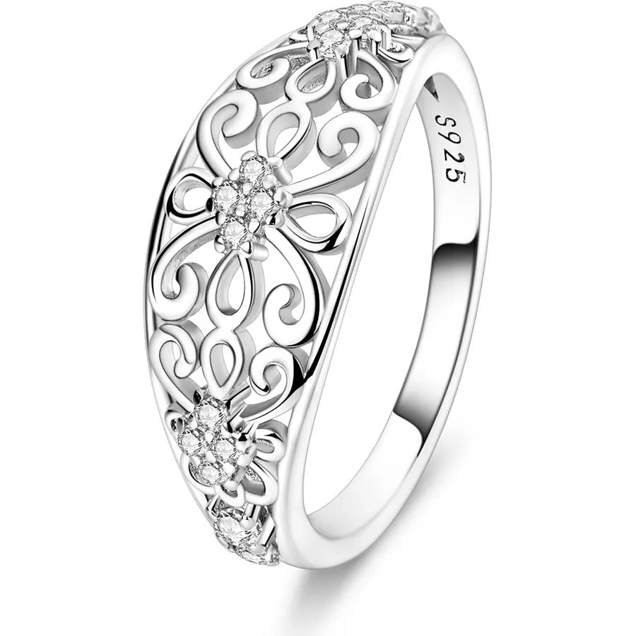 Hapour 925 Sterling Silver Ring for Women, Simple Statement Eternity Rings Modern Geometric Everyday Unique Wedding Band Stackable Rings 6-9