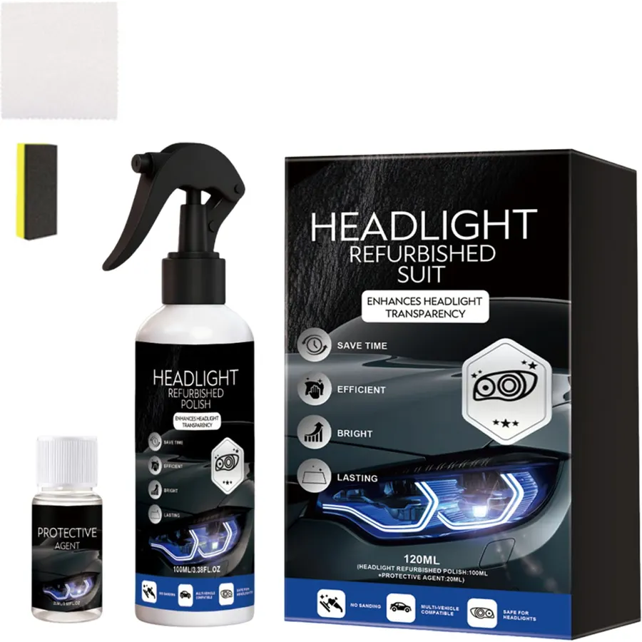 Headlight Restoration Kit, Clear Drive Headlight Restoration Kit with Sponge & Towel Headlamp for Automotive Erase and Foggy，1PC