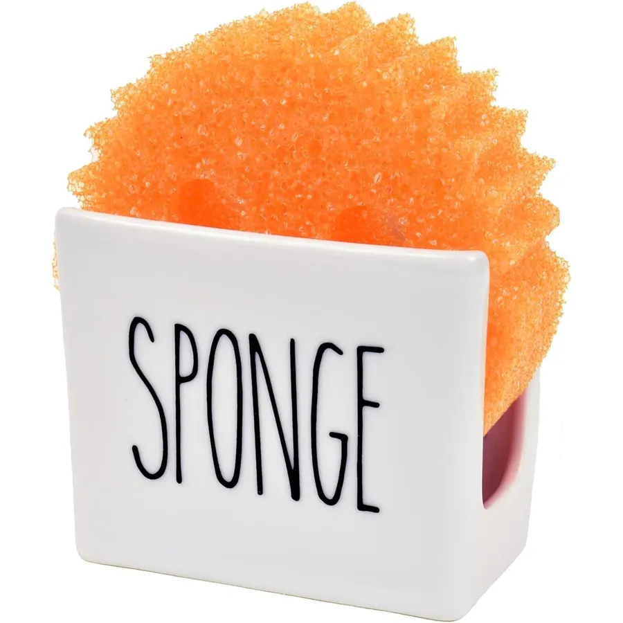 Zoeeker Sponge Holder for Kitchen Sink, Ceramic Scrubby Caddy Drying Rack