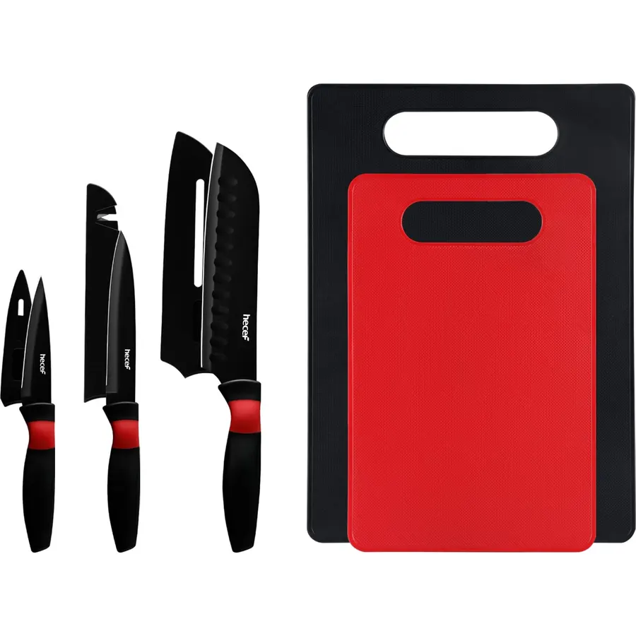 hecef 8-Piece Kitchen Knife Set and Cutting Board Set, Black