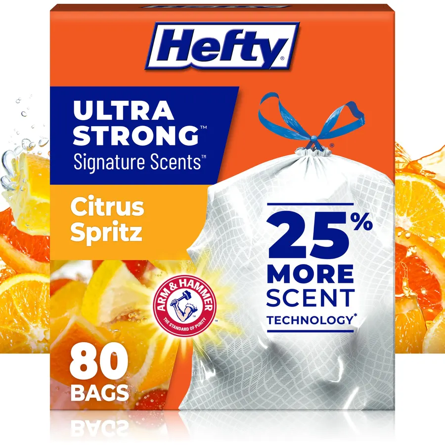 Hefty Ultra Strong Signature Scents 13G Trash Bags, Citrus Spritz, 80ct