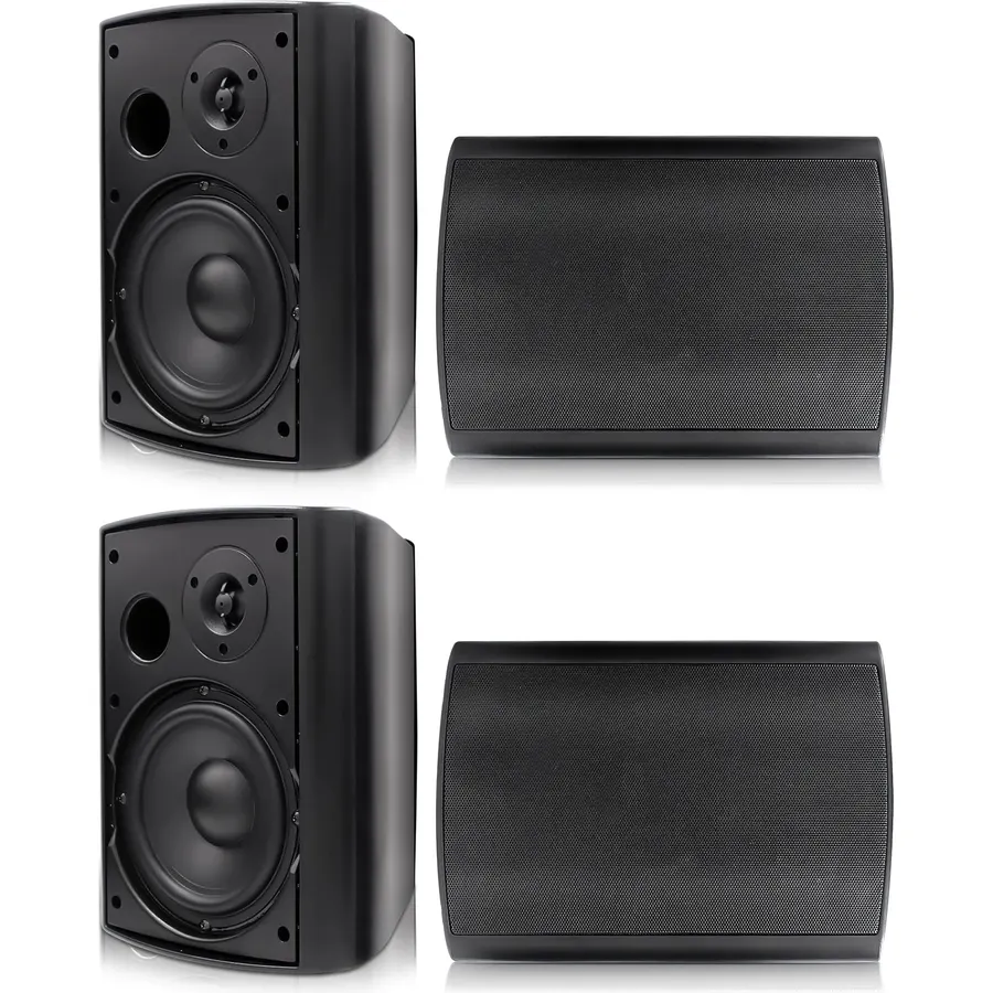 Herdio 6.5 inch 800W Outdoor Bluetooth Speakers Waterproof Wall Mounted Sound System with Multifunctional Amplifier, Powerful Bass & Stereo Sound, Easy to Install, for Patio Deck Porch (2 Pairs Black)