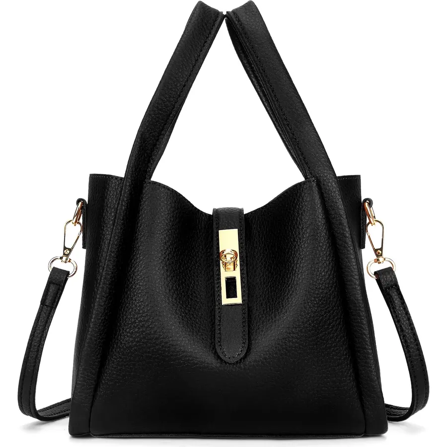 hibear Trendy Vintage Bucket Bag Women's Crossbody Bucket Bag Work Handbag Carry all Shoulder Purse with Adjustable Strap