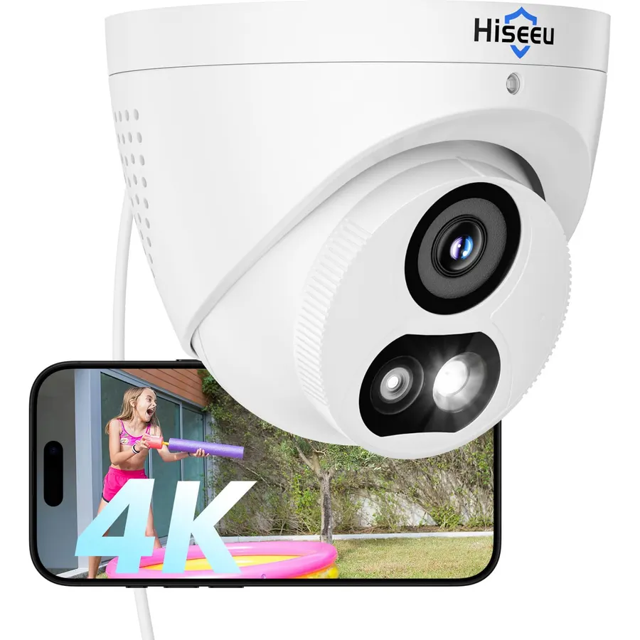 Hiseeu [4K HD+121°Wide View] 8MP PoE Camera, IP Camera, Human Vehicle Detect, 3840 × 2160p,25fps, 2 Way Audio, Free Remote Access, Color Night Vision, IP 67 Waterproof, Work PoE NVR