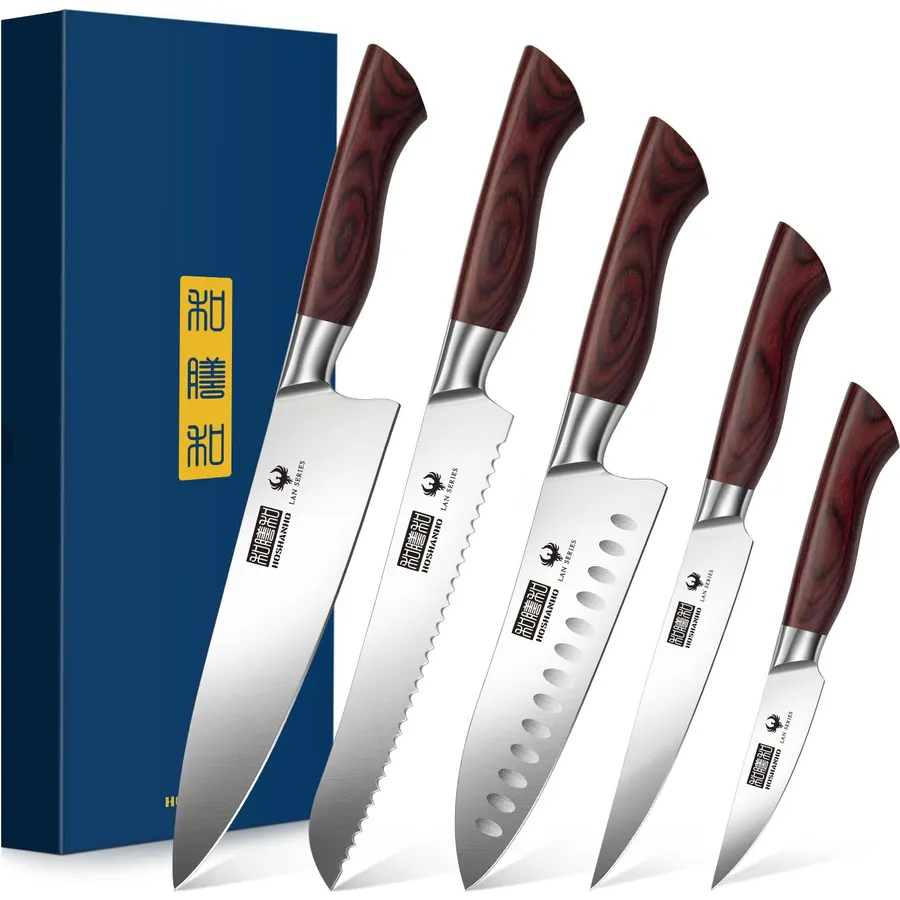 HOSHANHO 5PCS Japanese Kitchen Knife Set, Sharp Chef Knives & Wood Handle