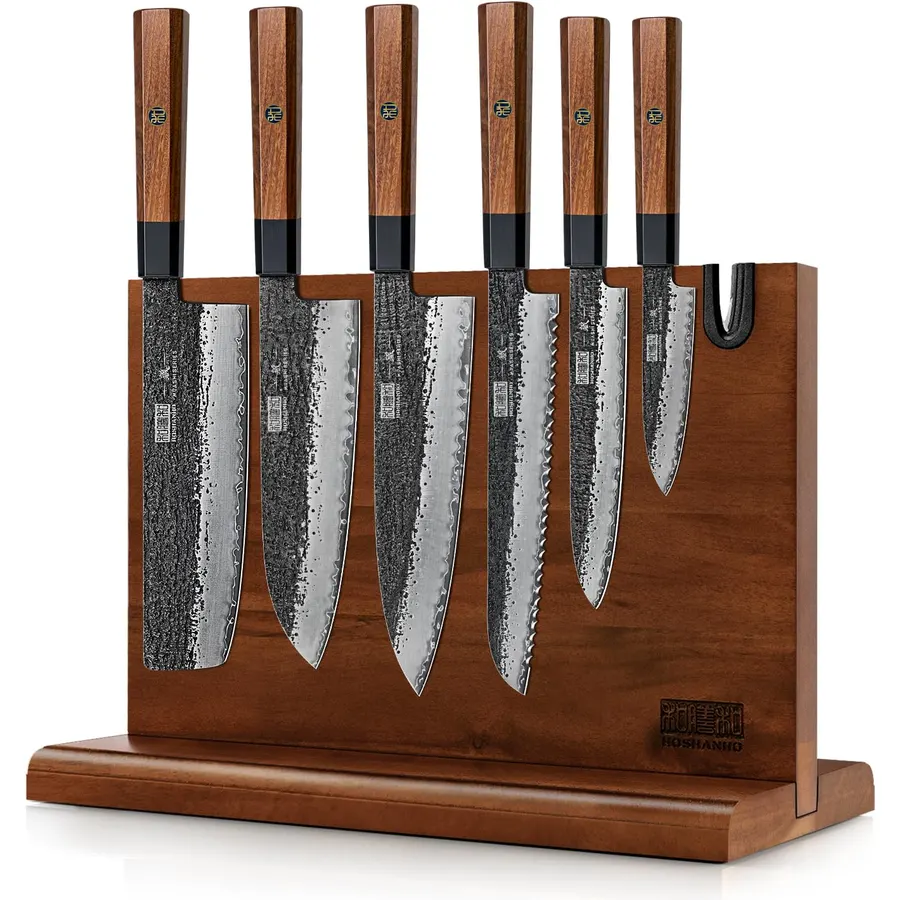 HOSHANHO 7 Pcs Knife Set, Ultra Sharp Knife Sets with Magnetic Knife Block