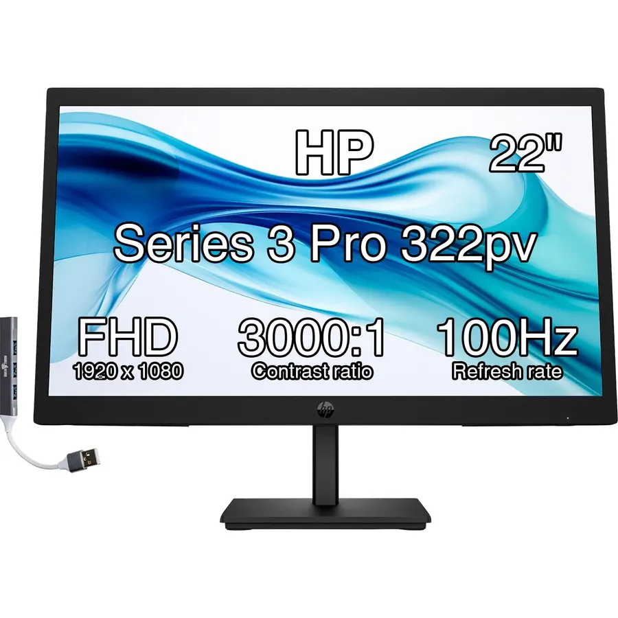 HP 22" Series 3 Pro 322pv FHD Monitor Anti-Glare, Flicker Free, VESA Mount