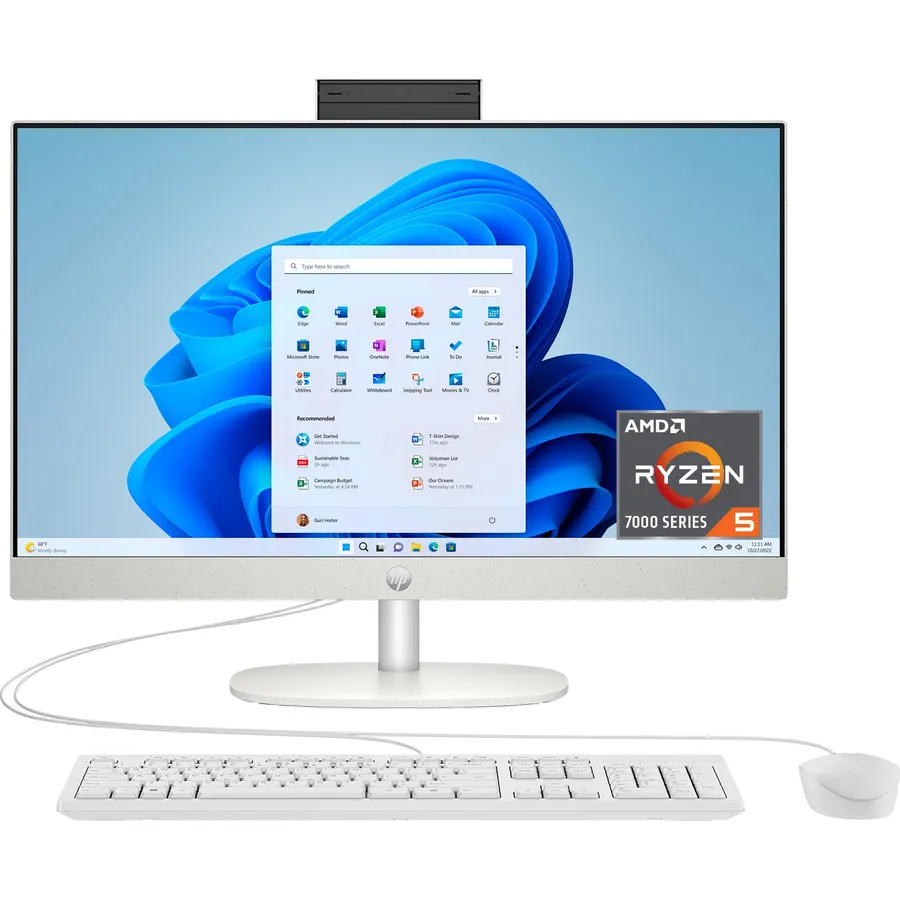 HP 24 inch All-in-One Desktop PC, FHD Display, AMD Ryzen 5 7520U, 8 GB RAM, 256 GB SSD, AMD Radeon Graphics, Windows 11 Home, 24-cr0002 (2024)