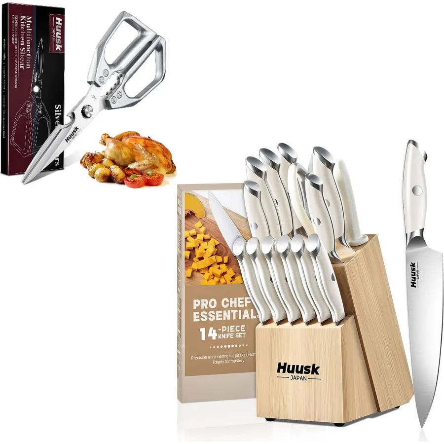 HUUSK Kitchen Scissors All Purpose, Kitchen Knife Set with Ergonomic Handle,Japanese Cooking Scissor for Food