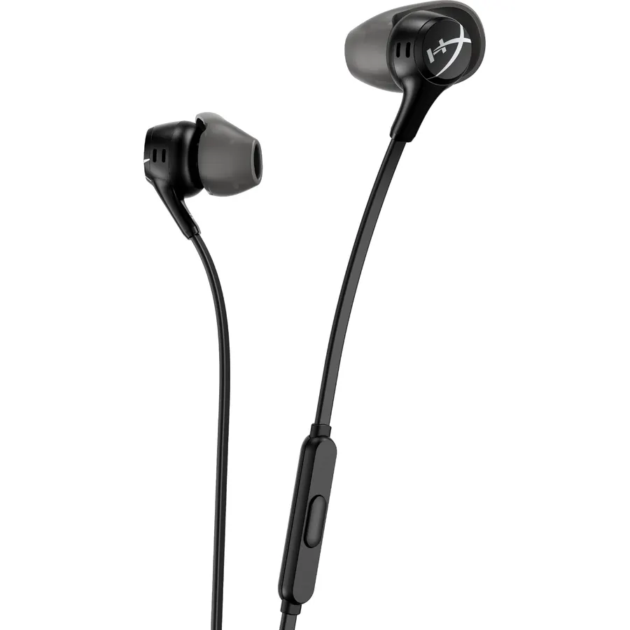 HyperX Cloud Earbuds II – 14mm Drivers, Four Eartips, Hard-Shell Carrying Case, Low-Profile 90° Plug, 3.5mm Plug, Built-in Microphone, Multi-Function Button, PC, Mobile, Nintendo Switch – Black