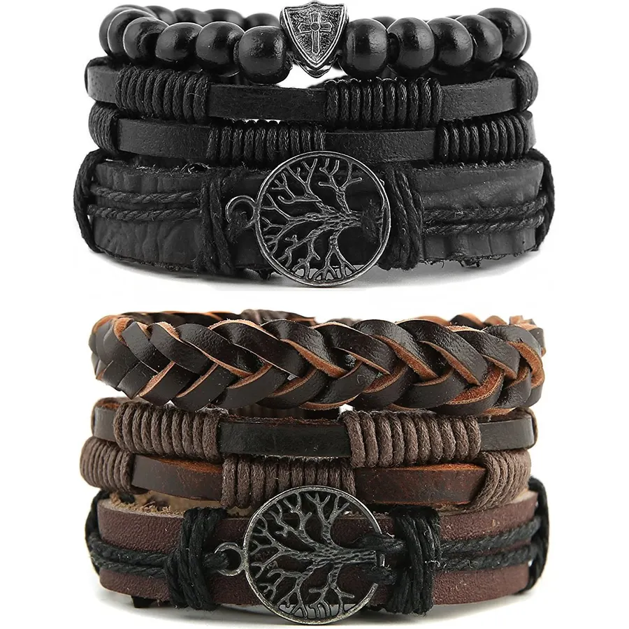 HZMAN Genuine Leather Tree of life Bracelets for Men Women