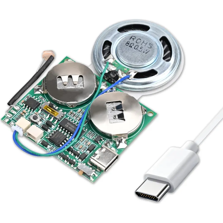 Icstation DIY Light Sensor Sound Module, Type-C USB Recordable Sound Chip 8M Memory Speaker Talking Programmable Music Player Box for Mother's Day Greeting Card Anniversary