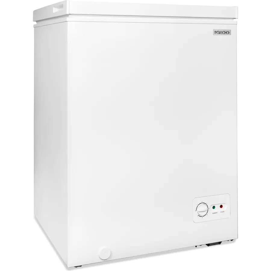 Igloo 5.0 Cu Ft Upright Deep Freezer Chest- Deep Freezer with Quick Freezing System & Adjustable Thermostat - Low Noise Freezer with Removable Basket & LED Lights for Homes, Garages & Basements- White