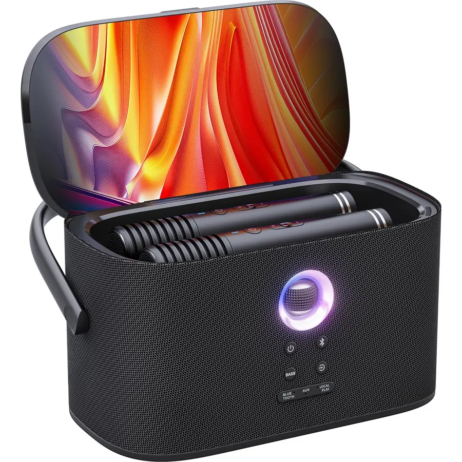 Ikarao Portable Karaoke Machine for Adults, Built-in Lyrics Display and Screen, 2 Self-Charging Wireless Microphones, Karaoke App, 140W Speaker, Connects to TV for Home Party Birthday Outdoor Camping
