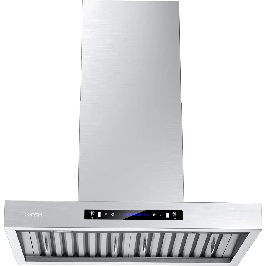 IKTCH 30 inch Wall Mount Range Hood, 1200 CFM Ducted Range Hood with 4 Speed Fan, Durable Stainless Steel with Gesture Sensing & Touch Control IKP01-30