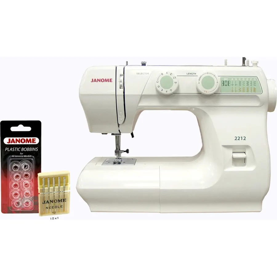 Janome 2212 12 Stitch FullSize Freearm Sewing Machine, 860SPM & FREE BONUS PACKAGE