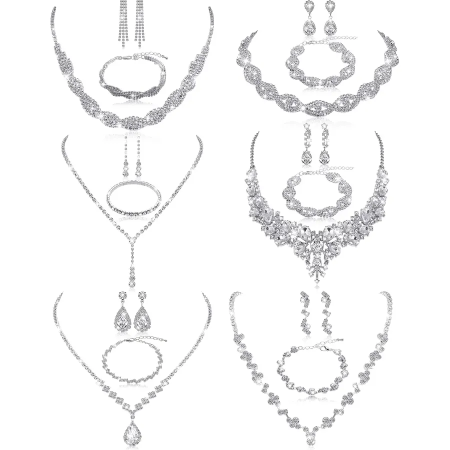 Jexine 6 Sets Silver Jewelry Set for Women Wedding