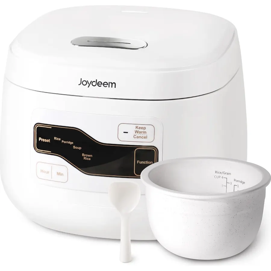 Joydeem Ceramic Rice Cooker FD20S-W, 4 Cups Uncooked Rice Cookers with Pure Ceramic Inner Pot, 24h Dealy Start, 2L, White