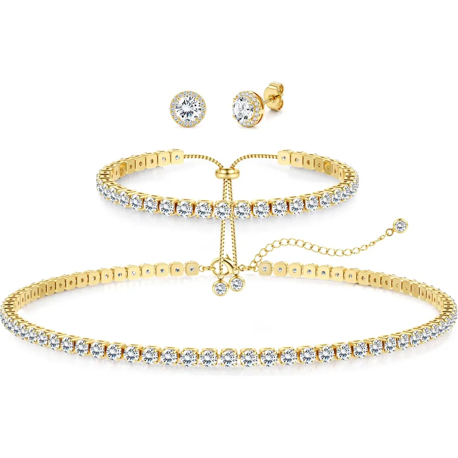 LOLIAS Silver Jewelry Set for Women Tennis Necklace Bracelet Hypoallergenic